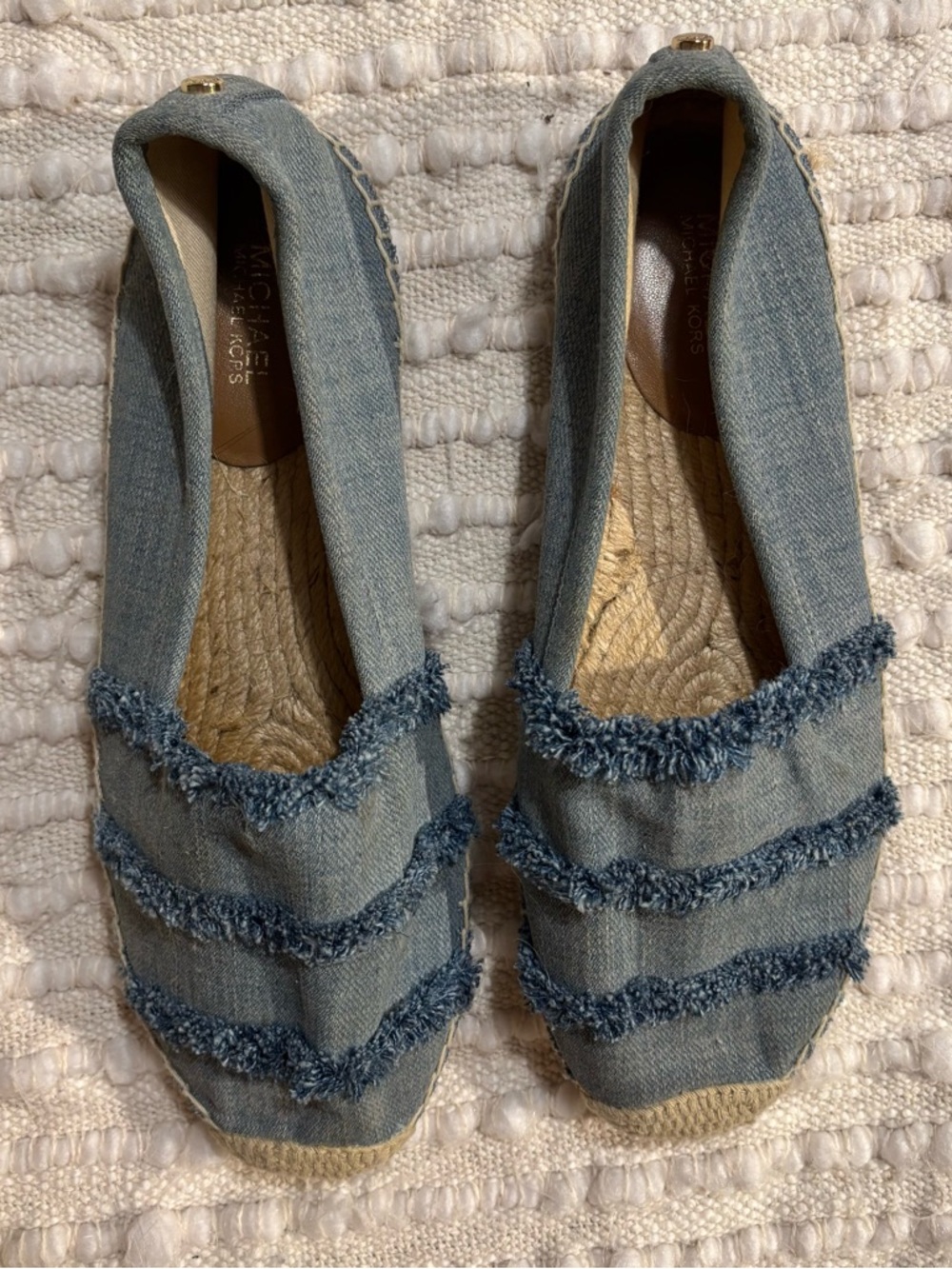 Michael Kors Light Blue Denim Espadrille Flats with Frayed Trim